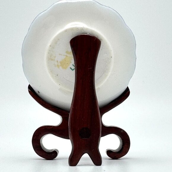 Limoges France Miniature Plate Romantic Courting Scene Wooden Stand Vtg 1.75" - Picture 6 of 8